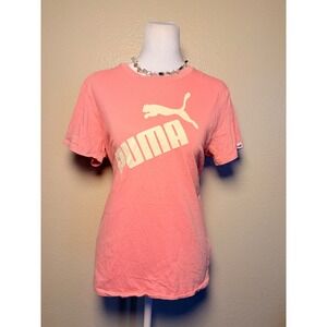 Puma Womens Essentials Big Logo T-Shirt Coral Pink Short Sleeve Sporty Tee L #11